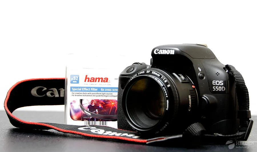 Canon 550D mit einem 50er Festbrennweitenobjektiv und dem hama Sternfilter