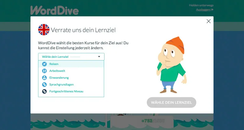 WordDive - persönliches Lernziel festlegen 
